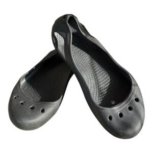 Crocs Black Ballet Flats Womens Shoe Size 10 Round Toe Rubber Slip On Flats